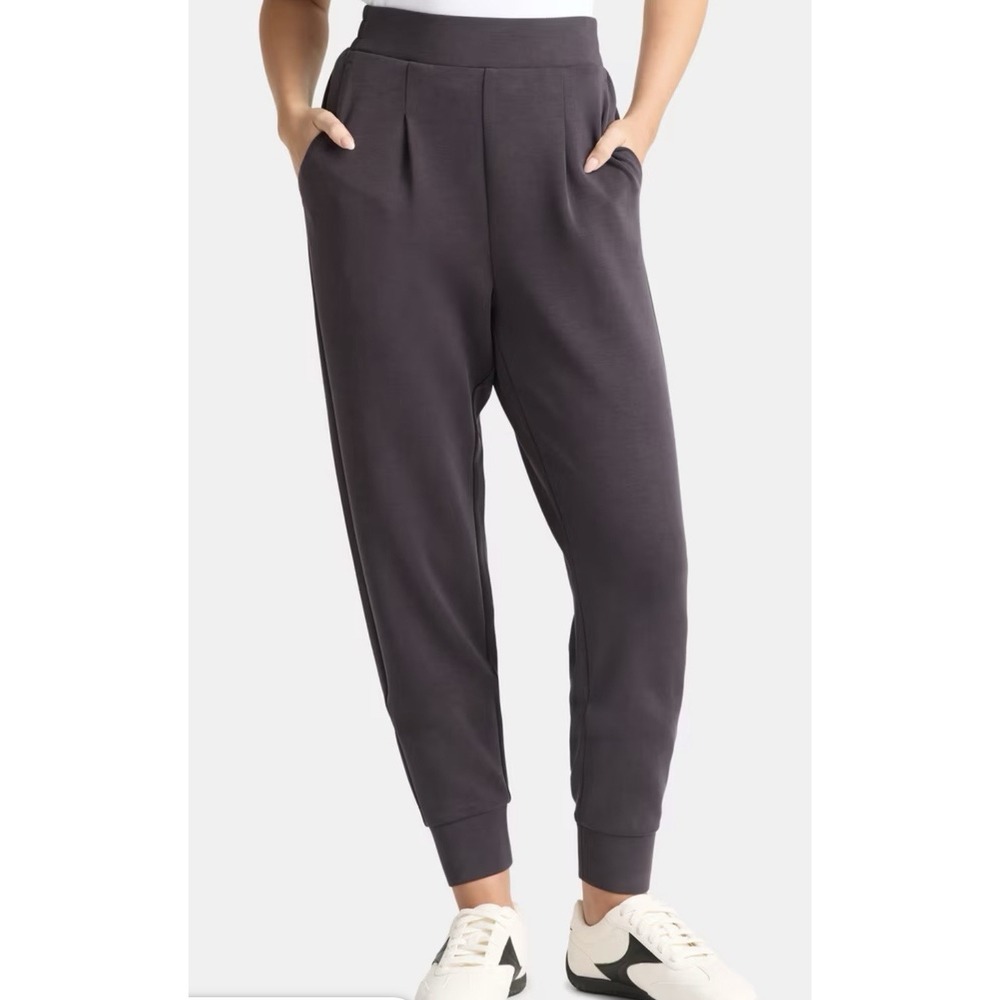 AVIA Scuba Knit Jogger Pants Womens L Sandwashed Black Pleated Athleisure Sports
